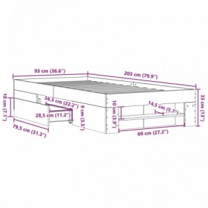 Füstös tölgy színű szerelt fa ágykeret matrac nélkül 90x200 cm