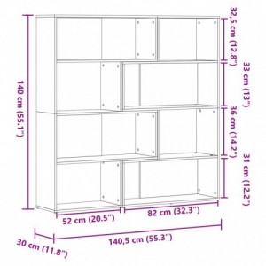 4 szintes barna tölgy szerelt fa sarokkönyvespolc 85x85x140 cm