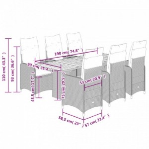 7 részes szürke polyrattan kerti bisztrógarnitúra párnákkal