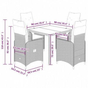 5 részes szürke polyrattan kerti bisztrógarnitúra párnákkal