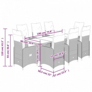 9 részes bézs polyrattan kerti bisztrógarnitúra párnákkal