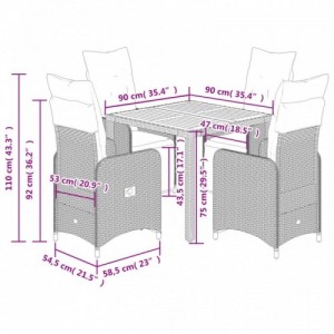 5 részes szürke polyrattan kerti bisztrógarnitúra párnákkal