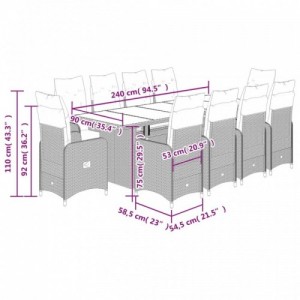 11 részes szürke polyrattan kerti bisztrógarnitúra párnákkal