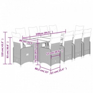 11 részes fekete polyrattan kerti bisztrógarnitúra párnákkal