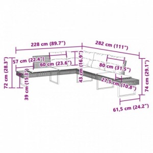 2 részes fekete polyrattan|akácfa kerti kanapészett párnákkal