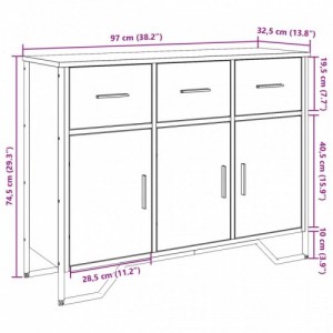 Fekete szerelt fa tálalószekrény 97 x 32,5 x 74,5 cm