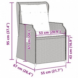 2 db fekete polyrattan dönthető kerti szék párnával