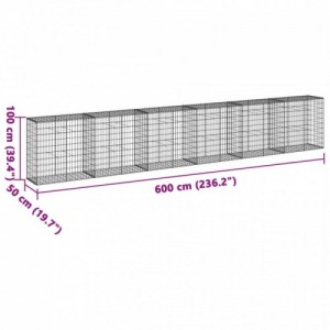 Horganyzott vas gabion kosár fedéllel 600 x 50 x 100 cm