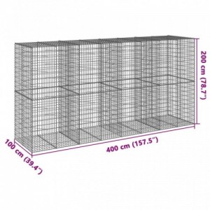 Horganyzott vas gabion kosár fedéllel 400 x 100 x 200 cm