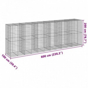 Horganyzott vas gabion kosár fedéllel 600 x 100 x 200 cm