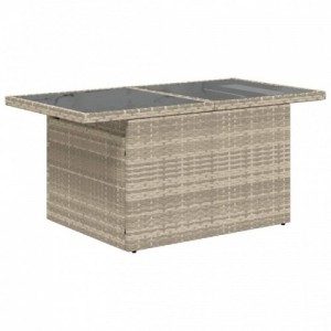 Szürke polyrattan üveglapos kerti asztal 100x55x73 cm