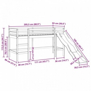 Fehér tömör fenyőfa gyerek galériaágy matrac nélkül 80 x 200 cm