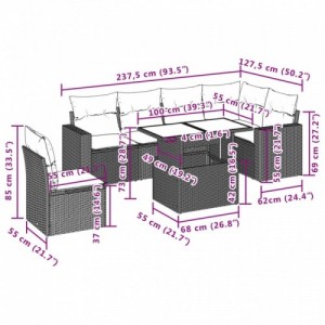 7 részes világosszürke polyrattan kerti ülőgarnitúra párnákkal