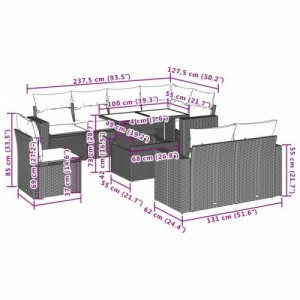 9 részes világosszürke polyrattan kerti ülőgarnitúra párnával