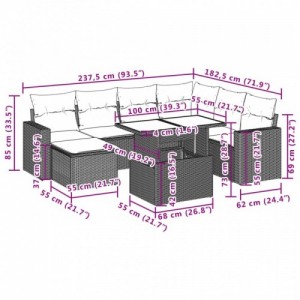 8 részes világosszürke polyrattan kerti ülőgarnitúra párnával