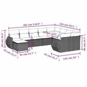 10 részes világosszürke polyrattan kerti ülőgarnitúra párnákkal