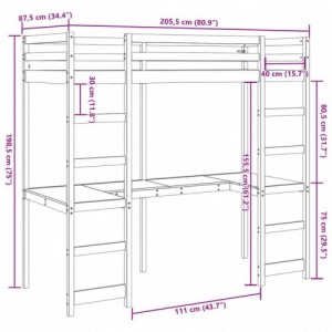 Fehér tömör fenyő galériaágy-keret matrac nélkül 80 x 200 cm