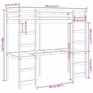 Tömör fenyő galériaágy-keret matrac nélkül 90 x 190 cm