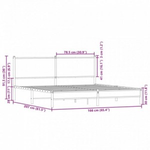 Füstös tölgy színű fém ágykeret matrac nélkül 160 x 200 cm