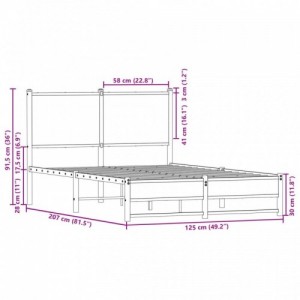 Sonoma tölgy színű fém ágykeret matrac nélkül 120 x 200 cm