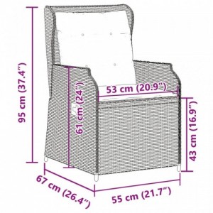 2 db szürke polyrattan dönthető kerti szék párnákkal