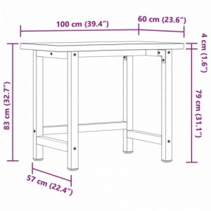 Tömör bükkfa munkapad 100 x (55-60) x 83 cm