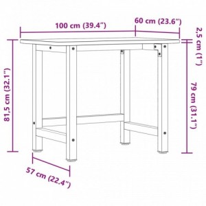 Tömör bükkfa munkapad 100 x (55-60) x 81,5 cm