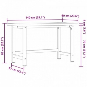 Tömör akácfa négyszög alakú munkapad 140 x 60 x 83 cm