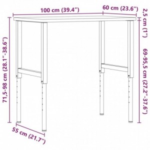 Tömör tölgyfa négyszög alakú munkapad 100 x 60 x (71,5-98) cm