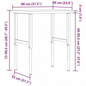 Tömör bükkfa négyszög alakú munkapad 80 x 60 x (73-99,5) cm