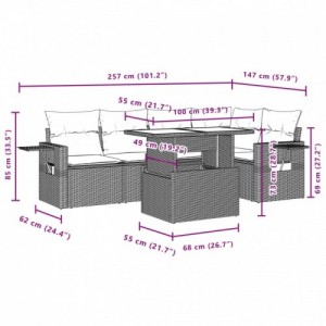 6 részes világosszürke polyrattan kerti ülőgarnitúra párnákkal