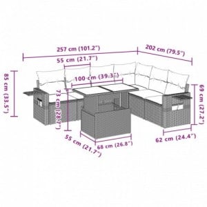 7 részes világosszürke polyrattan kerti ülőgarnitúra párnákkal