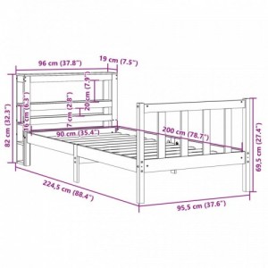 Tömör fenyőfa ágy matrac nélkül 90 x 200 cm