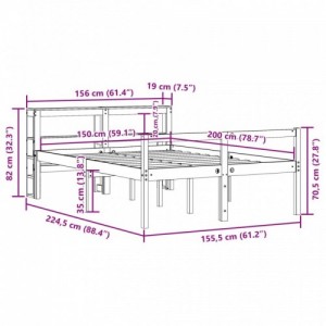 Fehér tömör fenyőfa ágy időseknek fejtámlával 150 x 200 cm