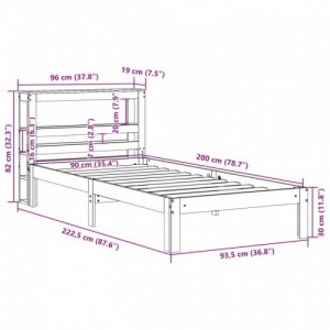 Tömör fenyőfa ágykeret fejtámlával 90 x 200 cm