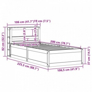 Tömör fenyőfa ágykeret fejtámlával 100 x 200 cm