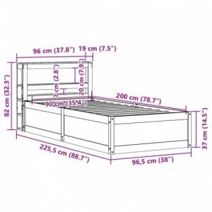 Fehér tömör fenyőfa ágykeret fejtámlával 90 x 200 cm