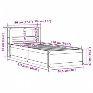 Viaszbarna tömör fenyőfa ágykeret fejtámlával 90 x 190 cm