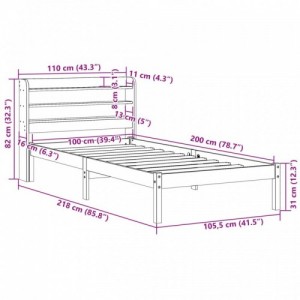 Tömör fenyőfa ágy matrac nélkül 100 x 200 cm