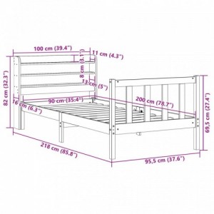 Viaszbarna tömör fenyőfa ágykeret fejtámlával 90 x 200 cm