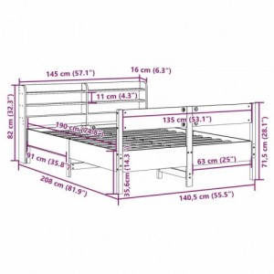 Viaszbarna tömör fenyőfa ágy matrac nélkül 135 x 190 cm