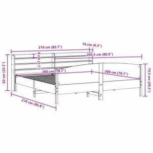 Fehér tömör fenyőfa ágy matrac nélkül 200 x 200 cm