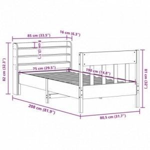 Viaszbarna tömör fenyőfa ágy matrac nélkül 75 x 190 cm