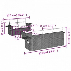 6 részes világosszürke polyrattan kerti ülőgarnitúra párnákkal