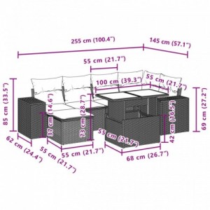 7 részes világosszürke polyrattan kerti ülőgarnitúra párnákkal