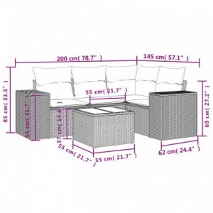 5 részes világosszürke polyrattan kerti ülőgarnitúra párnákkal