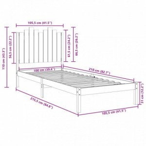 Tömör fa extra hosszú ágykeret matrac nélkül 100 x 210 cm