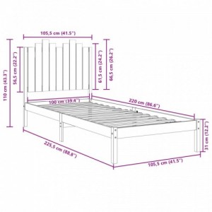 Fehér tömör fa extra hosszú ágykeret matrac nélkül 100 x 220 cm