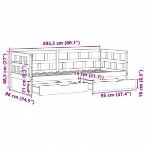 Viaszbarna tömör fenyőfa kanapéágy fiókkal 80 x 200 cm