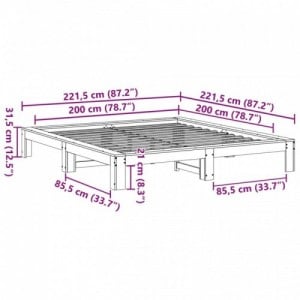 Fehér tömör fenyőfa ágy matrac nélkül 200 x 200 cm